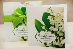 Hochzeitseinladung, Einladungen zur Blumenhochzeit mit Schleife - Felicja Nr. 3 - Frühlingsmaiglöckchen