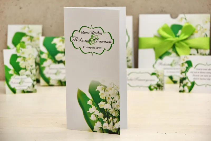 Menu weselne, stół weselny - Felicja nr 3 - Białe konwalie - kwiatowe dodatki ślubne Menu weselne, stół weselny - Felicja nr 3 - Białe konwalie - kwiatowe dodatki ślubne