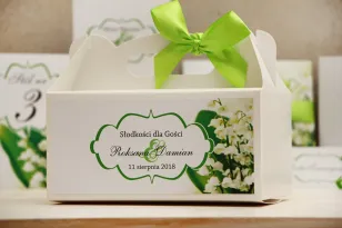 Prostokątne pudełko na ciasto, tort weselny, ślub - Felicja nr 3 - Białe konwalie - kwiatowe dodatki ślubne