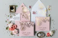 Eleganckie Zaproszenia Ślubne Pudrowy Róż Złocone | Onyks