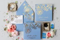 Zaproszenia Ślubne Dusty Blue i Złoto | Onyks nr 2