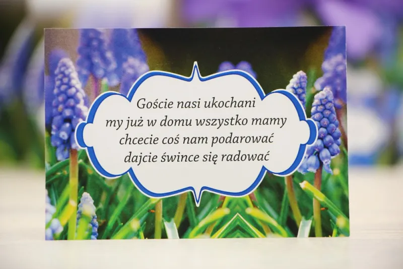 Bilecik prezenty ślubne wesele - Felicja nr 4 - Fioletowe szafirki - zaproszenia na ślub