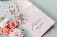 Złocone Menu Weselne z Piwoniami | Eleganckie | Onyks nr 1