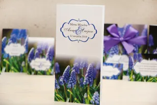 Hochzeitsmenü, Hochzeitstisch - Felicja nr 4 - Blaue Saphire - florale Hochzeitsaccessoires