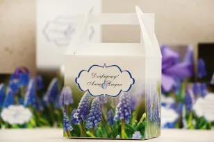 Schachtel für quadratische Torte, Hochzeitstorte - Felicja nr 4 - Frühlingssaphire - florales Hochzeitszubehör