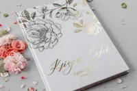 Księga Gości Weselnych Złote Piwonie | Personalizacja | Onyks