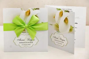 Hochzeitseinladung, Einladungen zur Blumenhochzeit mit Schleife - Felicja Nr. 5 - Zarte weiße Callas