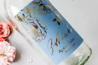 Złocone Etykiety na Alkohol Weselny Dusty Blue | Onyks nr 2