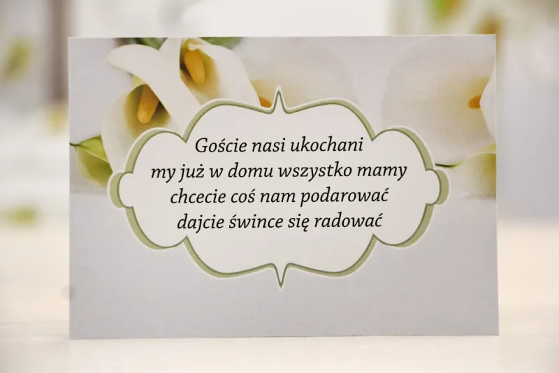 Bilecik prezenty ślubne wesele - Felicja nr 5 - Białe kalie - zaproszenia na ślub Bilecik prezenty ślubne wesele - Felicja nr 5 - Białe kalie - zaproszenia na ślub