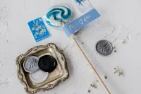 Lizaki Dusty Blue Złocone | Podziękowania dla Gości Weselnych