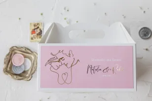 Prostokątne Pudełko na ciasto weselne ze złoceniami w kolorze pudrowego różu