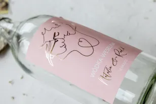 Selbstklebende Etiketten für Hochzeitsalkoholflaschen mit puderrosa Vergoldung