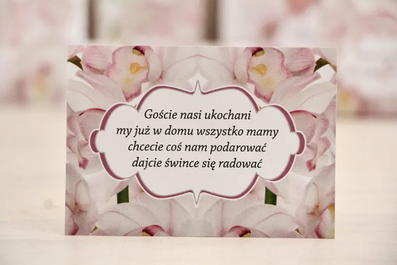 Bilecik prezenty ślubne wesele - Felicja nr 6 - Jasnoróżowe orchidee - zaproszenia na ślub