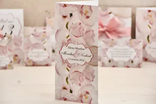Menu weselne, stół weselny - Felicja nr 6 - Różowe orchidee - kwiatowe dodatki ślubne