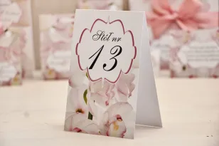 Numery stolików, stół weselny, ślub - Felicja nr 6 - Jasnoróżowe orchidee - dodatki ślubne
