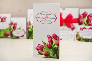 Hochzeitsmenü, Hochzeitstisch - Felicja nr 7 - Rosa Tulpen - florale Hochzeitsaccessoires