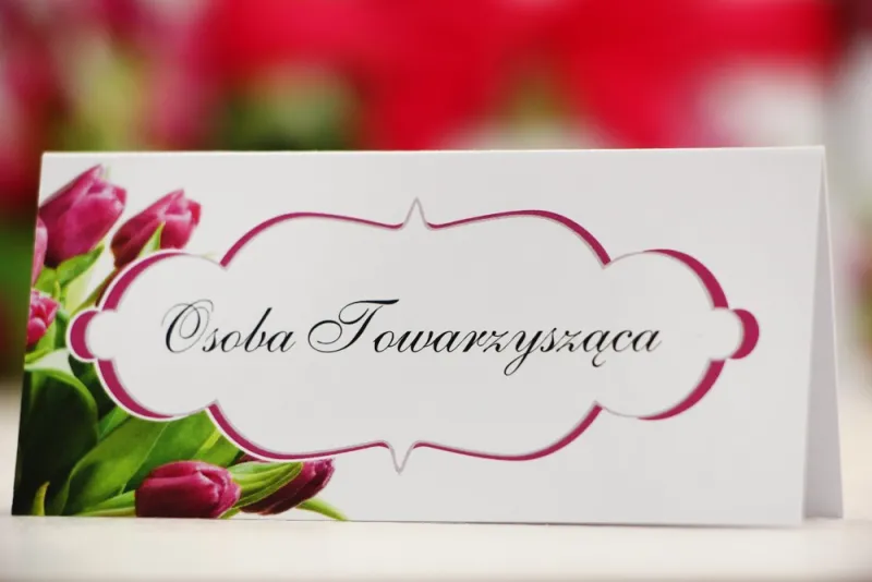 Winietki na stół weselny, ślub - Felicja nr 7 - Różowe tulipany - kwiatowe dodatki ślubne Winietki na stół weselny, ślub - Felicja nr 7 - Różowe tulipany - kwiatowe dodatki ślubne