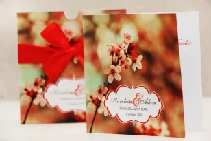 Hochzeitseinladung, Einladungen zur Blumenhochzeit mit Schleife - Felicja Nr. 8 - In warmen Farben von Rot und Braun