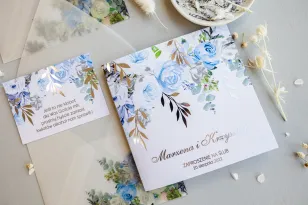 Blaue, pastellfarbene Hochzeitseinladungen mit vergoldeten Zweigen im Glamour-Stil