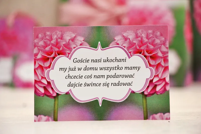 Bilecik prezenty ślubne wesele - Felicja nr 9 - Różowe dalie - zaproszenia na ślub Bilecik prezenty ślubne wesele - Felicja nr 9 - Różowe dalie - zaproszenia na ślub