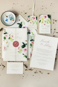 Zaproszenia ślubne Piwonie na perłowym papierze | Opal nr 8