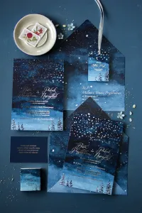 Zimowe Zaproszenia Ślubne Srebrzone Glamour | Pastelowe nr 6