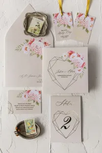 Złocone Zaproszenia Ślubne Geometryczne Serce | Szafirowe nr 8