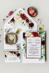 Zaproszenia Ślubne Glamour Bordowe Złocone | Flores nr 2