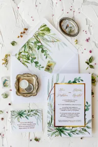 Zaproszenia Ślubne Złocone Greenery Glamour | Flores nr 3