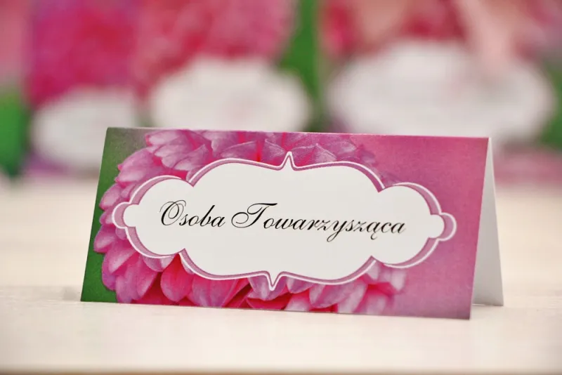 Winietki na stół weselny, ślub - Felicja nr 9 - Różowe dalie - kwiatowe dodatki ślubne Winietki na stół weselny, ślub - Felicja nr 9 - Różowe dalie - kwiatowe dodatki ślubne