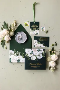 Zaproszenia Ślubne Glamour Złocone z Peonią | Szafirowe nr 3