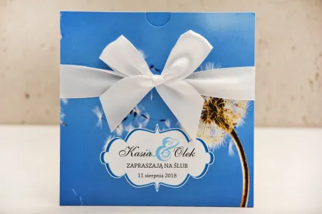 Zaproszenie ślubne, zaproszenia na ślub kwiatowe z kokardą - Felicja nr 11 - Dmuchawiec na tle błękitnego nieba