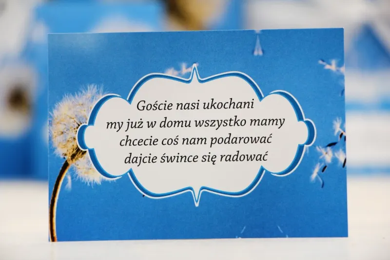 Bilecik prezenty ślubne wesele - Felicja nr 11 - Dmuchawiec na tle błękitnego nieba - zaproszenia na ślub