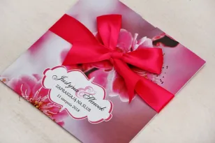 Hochzeitseinladung, Einladungen zur Blumenhochzeit mit Schleife - Felicia No. 12 - Intensiv rosa Blumen