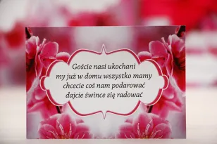 Bilecik prezenty ślubne wesele - Felicja nr 12 - Intensywnie różowe kwiaty - zaproszenia na ślub
