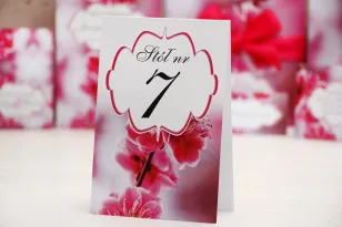 Numery stolików, stół weselny, ślub - Felicja nr 12 - Intensywnie różowe kwiaty