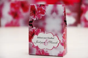 Süßigkeitenschachtel, dank der Hochzeitsgäste - Felicja nr 12 - Rosa Blumen - Hochzeitszubehör