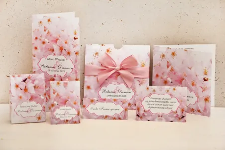 Zaproszenie ślubne z dodatkami - Felicja nr 13 - Delikatne różowe kwiaty wiśni