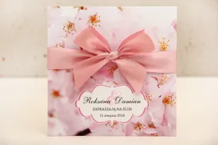 Hochzeitseinladung, Einladungen zur Blumenhochzeit mit Schleife - Felicia No. 13 - Zartrosa Kirschblüten
