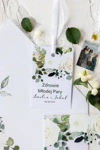 Zawieszki na wódkę weselną Białe Róże Eukaliptus | Korani 12