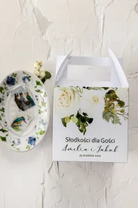 Pudełka na ciasto weselne Białe Róże | Zamów z personalizacją