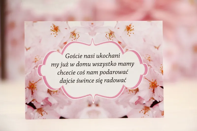 Bilecik prezenty ślubne wesele - Felicja nr 13 - Jasnoróżowe kwiaty wiśni - zaproszenia na ślub