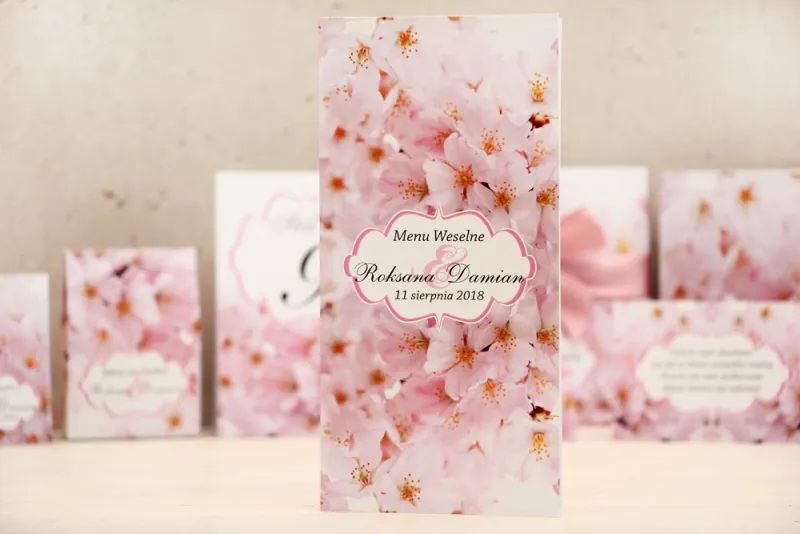Menu weselne, stół weselny - Felicja nr 13 - Kwiaty wiśni - kwiatowe dodatki ślubne Menu weselne, stół weselny - Felicja nr 13 - Kwiaty wiśni - kwiatowe dodatki ślubne
