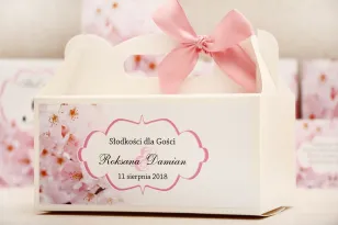 Prostokątne pudełko na ciasto, tort weselny, ślub - Felicja nr 13 - Kwiaty wiśni - kwiatowe dodatki ślubne