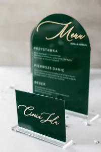Menu Weselne na Pleksi Zielone Złocone | Dalia nr 2