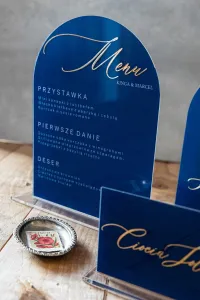 Granatowe Menu Weselne na Pleksi | Złocone | Dalia nr 5