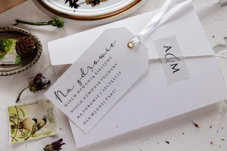 Białe, Klasyczne Zaproszenia na Wesele z Fakturą Lnu | Eleganckie Zaproszenia Ślubne