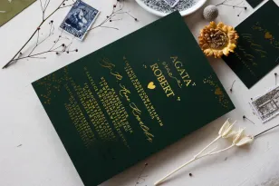 Ein-Karten-Hochzeitseinladungen in Flaschengrün sind ein Vorschlag für die Hochzeitssaison 2023
