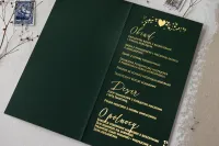 Złocone Menu Weselne Butelkowa Zieleń | Amelia-Wedding.pl