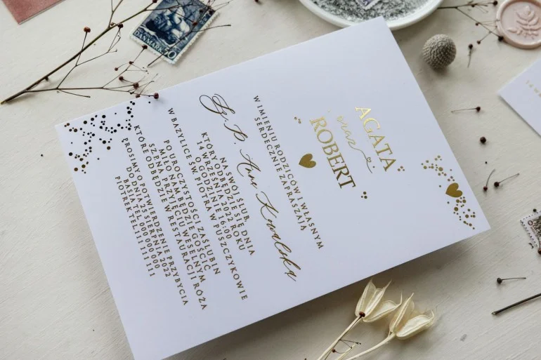 Subtelne Zaproszenia Ślubne, Minimalistyczny Design Ze Złotymi Elementami | Minimalistyczne Zaproszenia Ślubne | Simple Nr 3